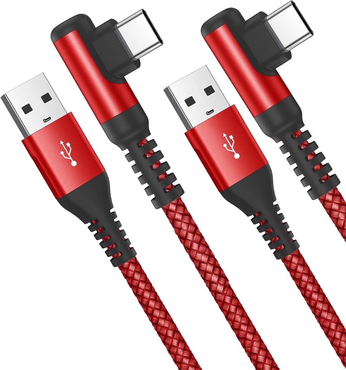 [2-pack] USB C Kabel 2M,90 Graden snel opladen 3.1A nylon USB C-oplaadkabel voor iPhone 15 16 Pro Max, Samsung Galaxy S25 S24 S23 S22 S21 S20 S10 S9 S8 Plus, Note 20/10, A71 A55 A52, Flip Pixel 8/7 - Afbeelding 1