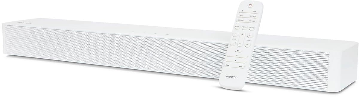 MEDION P61155 2.0 soundbar met Bluetooth (incl. afstandsbediening, touchbediening, HDMI (ARC), AUX, optische ingang, 2 x 30 W RMS) wit - Afbeelding 1