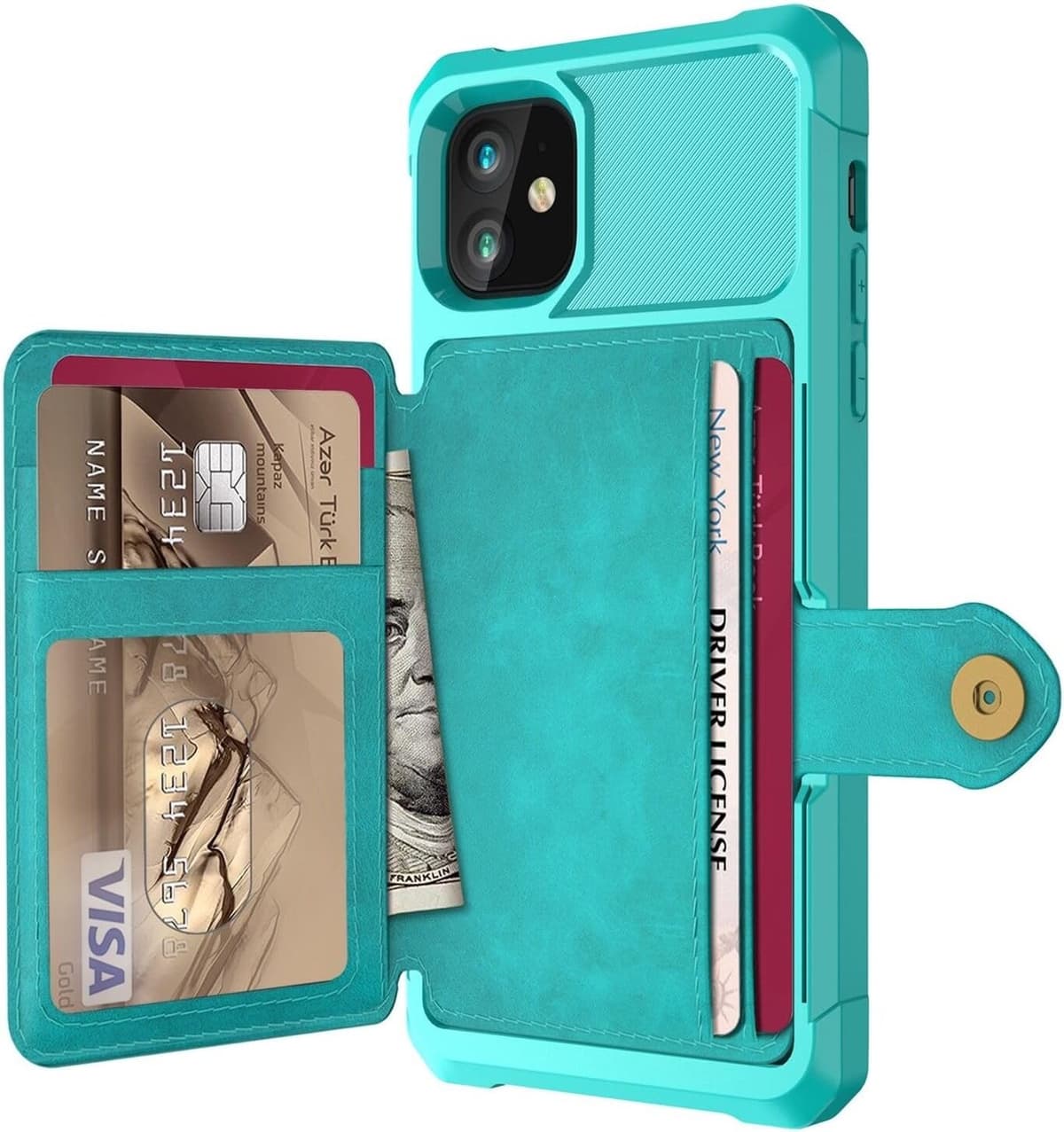Hoesje Geschikt voor Apple iPhone 11 - Back Cover met Pasjeshouder - Telefoonhoesje voor Pinpas - Kaarthouder op Achterkant - Case met Magneet Groen - Afbeelding 1