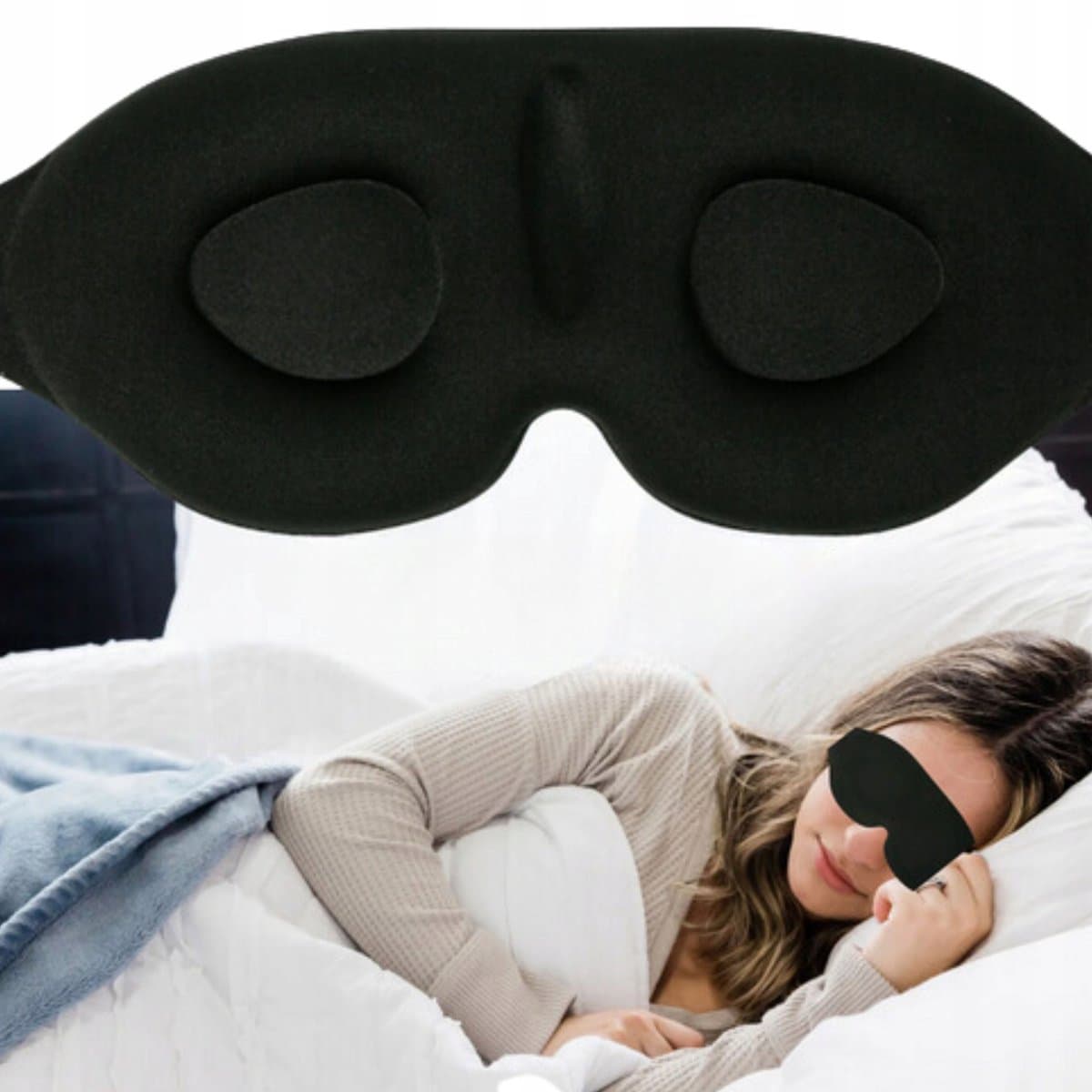 3D Slaapmasker met Oordopjes - Verstelbaar en Comfortabel Zwart Polyester - Afbeelding 1