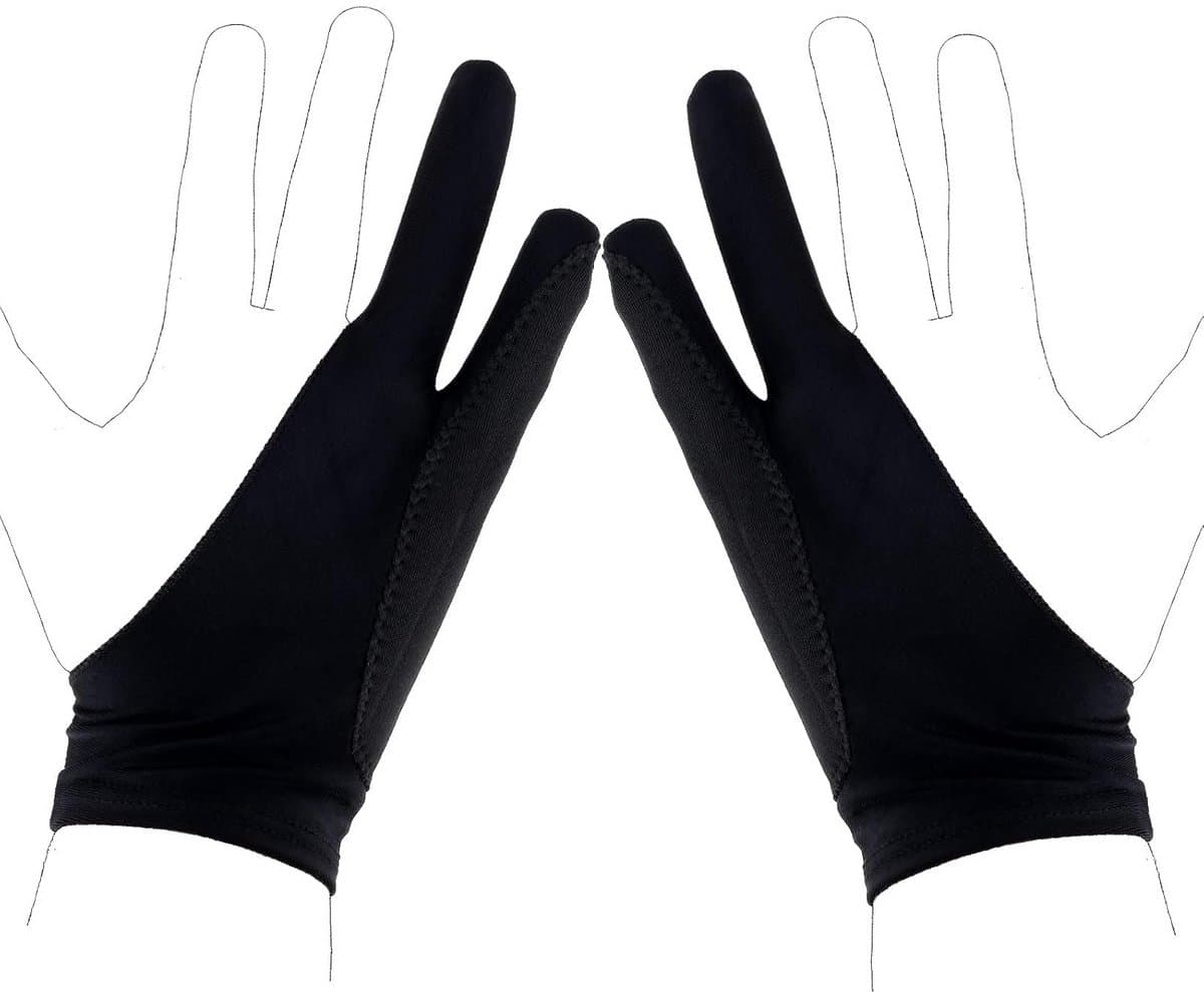 Tekenhandschoen voor Tekentablet en iPad - Anti-Aanslag 2-Vinger Handschoen voor Digitale Kunst (Zwart) - Afbeelding 1