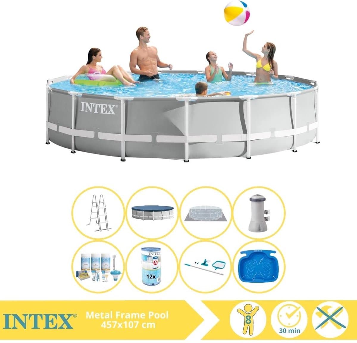 Intex Prism Frame Zwembad - Opzetzwembad - 457x107 cm - Inclusief Onderhoudspakket, Filter, Onderhoudsset en Voetenbad - Afbeelding 1