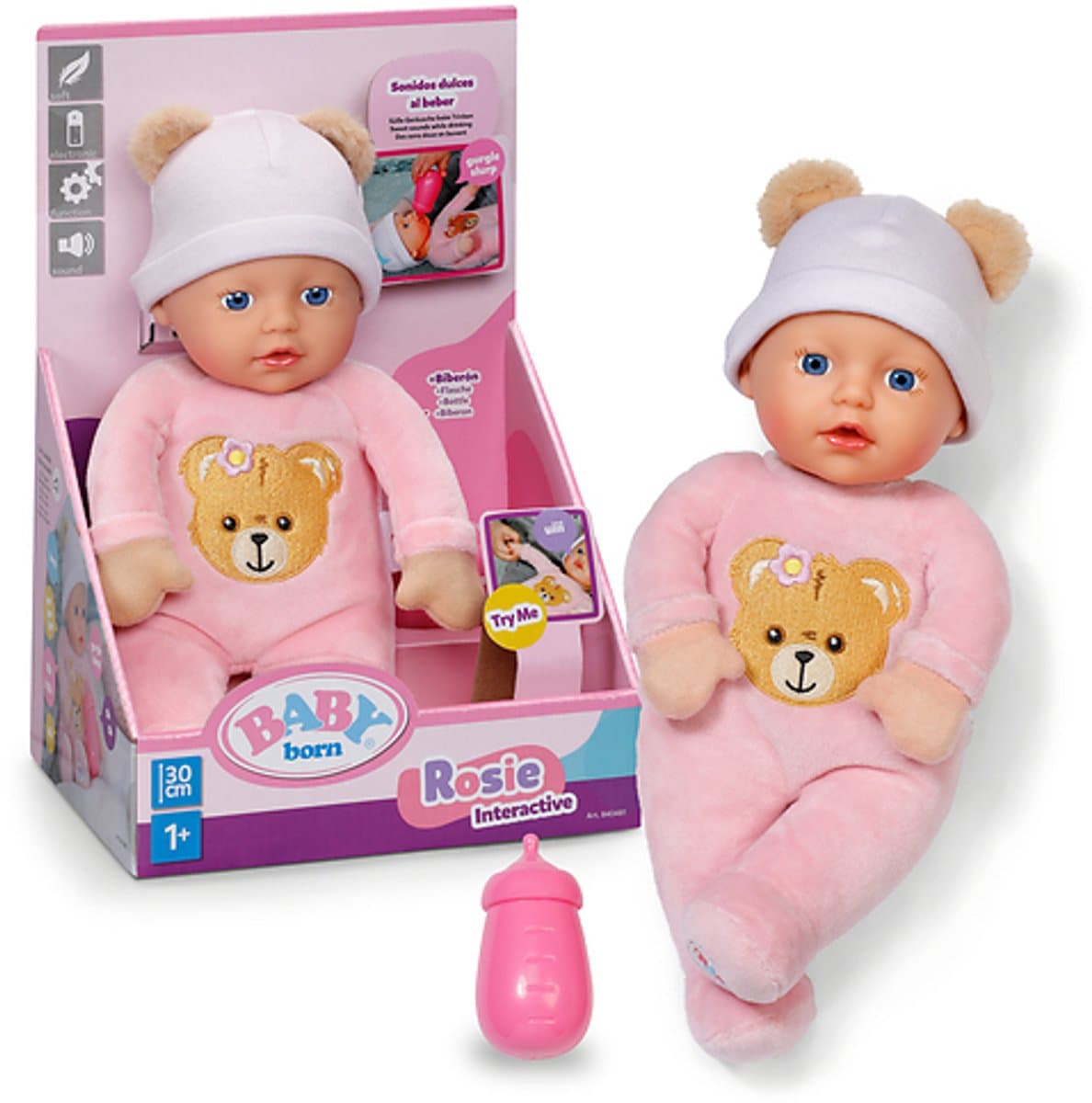 BABY born Interactieve Rosie (30 cm) - zachte babypop, 6 geluidseffecten, fles en speen - vanaf 1 jaar - Afbeelding 1