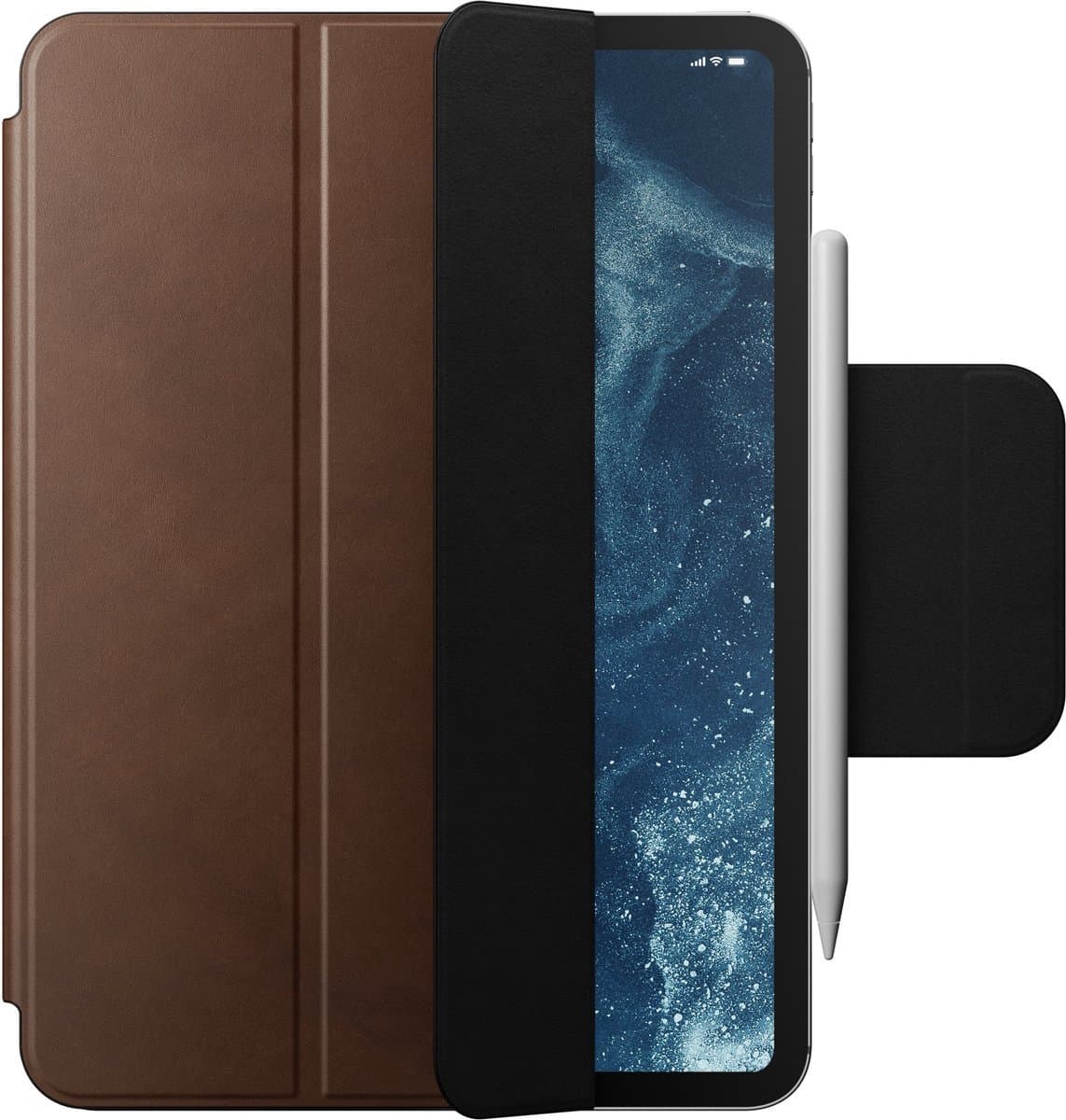 Nomad Lederen Folio Hoesje iPad Pro 13 (M4-M5) – Smart Wake & Sleep Functionaliteit – Magnetische Bevestiging en Sluiting – Volnerf, Duurzaam Verkregen Leder - Bruin - Afbeelding 1