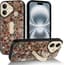 Beschermhoes voor iPhone 16, 6,1 inch met intrekbare polsband, esthetische bruine bloemen, vintage, Dibujos Diseño, vingerhouder, handvat, kickstand, siliconen beschermhoes, meisjes, dames