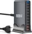 800 W USB-oplader, meervoudig, 10 poorten, snellader met 8 USB C + 2 USB A, power laadstation voor meerdere apparaten, compatibel met MacBook, iPad, iPhone 16/15/14 serie