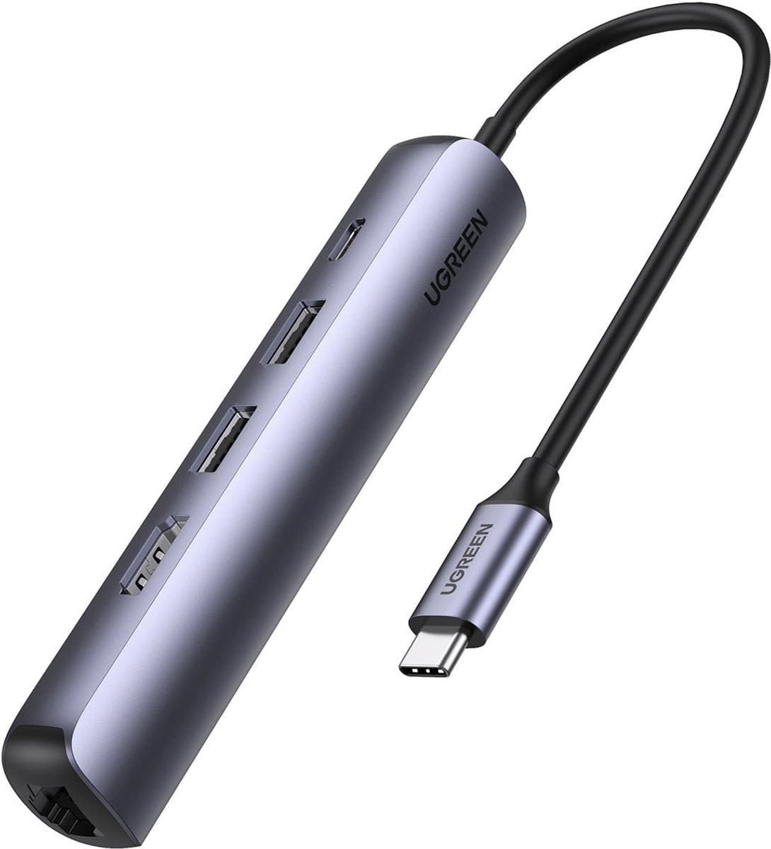 UGREEN 5 IN 1 USB C Hub HDMI 4K@60Hz Gigabit Ethernet PD 100W 2 USB 3.0 USB C Docking Station Aluminium Compatibel met MacBook Pro/Air M1 M2, Surface Pro, Galaxy Tab S8, etc - Afbeelding 1