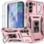 Telefoonhoes voor Samsung Galaxy S21 FE, beschermhoes voor de camera, schuif met 2 stuks beschermfolie, militaire standaard, schokbestendige beschermhoes, 360° metalen ring, standaard, hoes voor