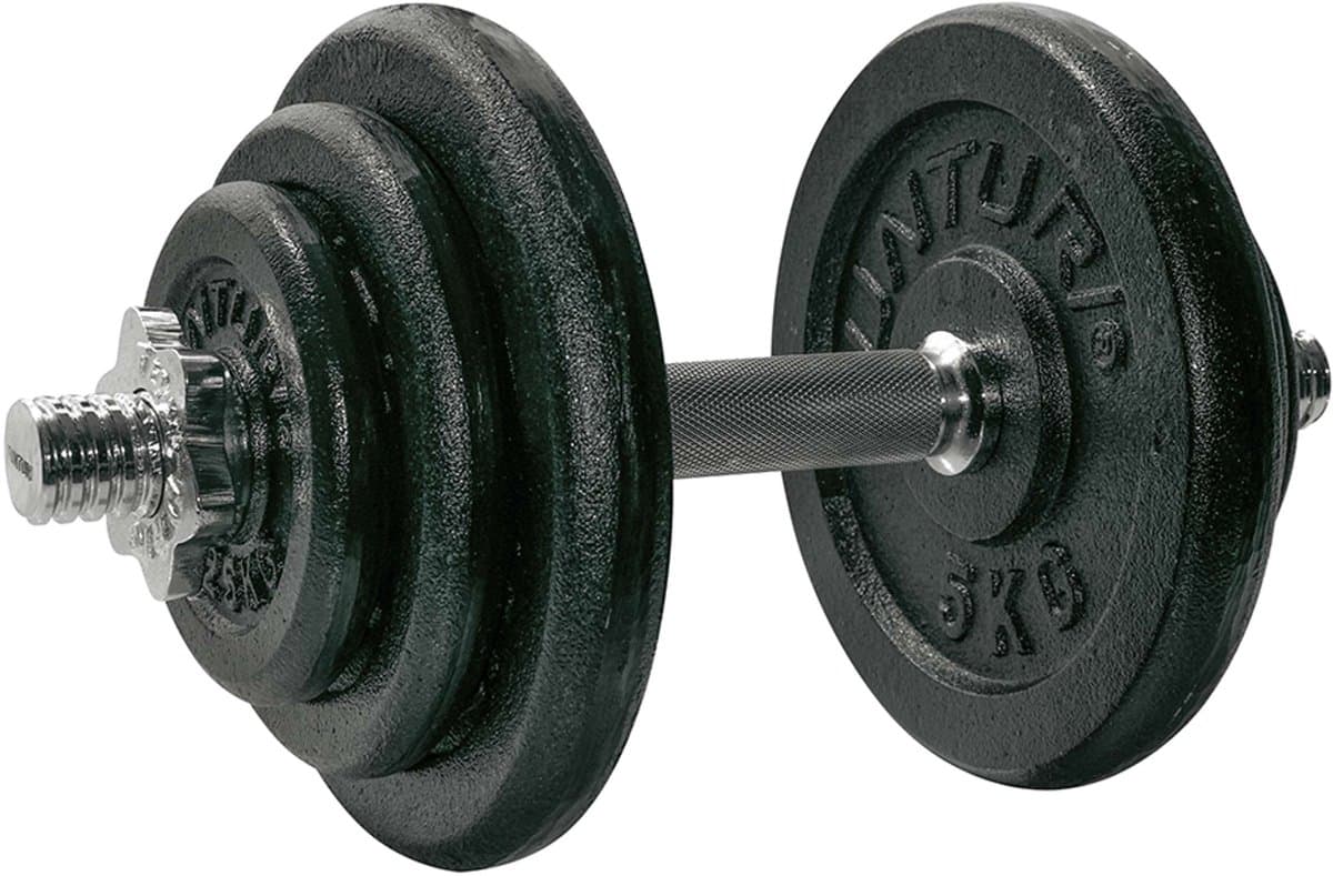 Tunturi Dumbell Gietijzer totaal 20kg - Halterset met schroefsluiting - Dumbbell set - 1 halterstang - 30mm - incl. gratis fitness app - Afbeelding 1