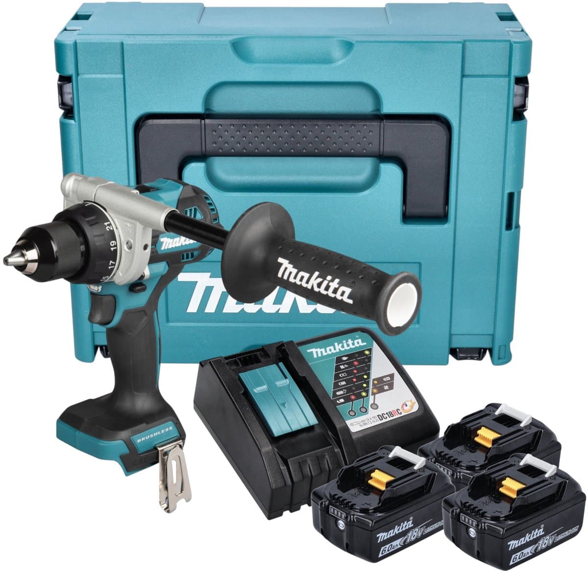 Makita DDF 492 RG3J accuboormachine 18 V 141 Nm borstelloos + 3x accu 6,0 Ah + oplader + Makpac - Afbeelding 1