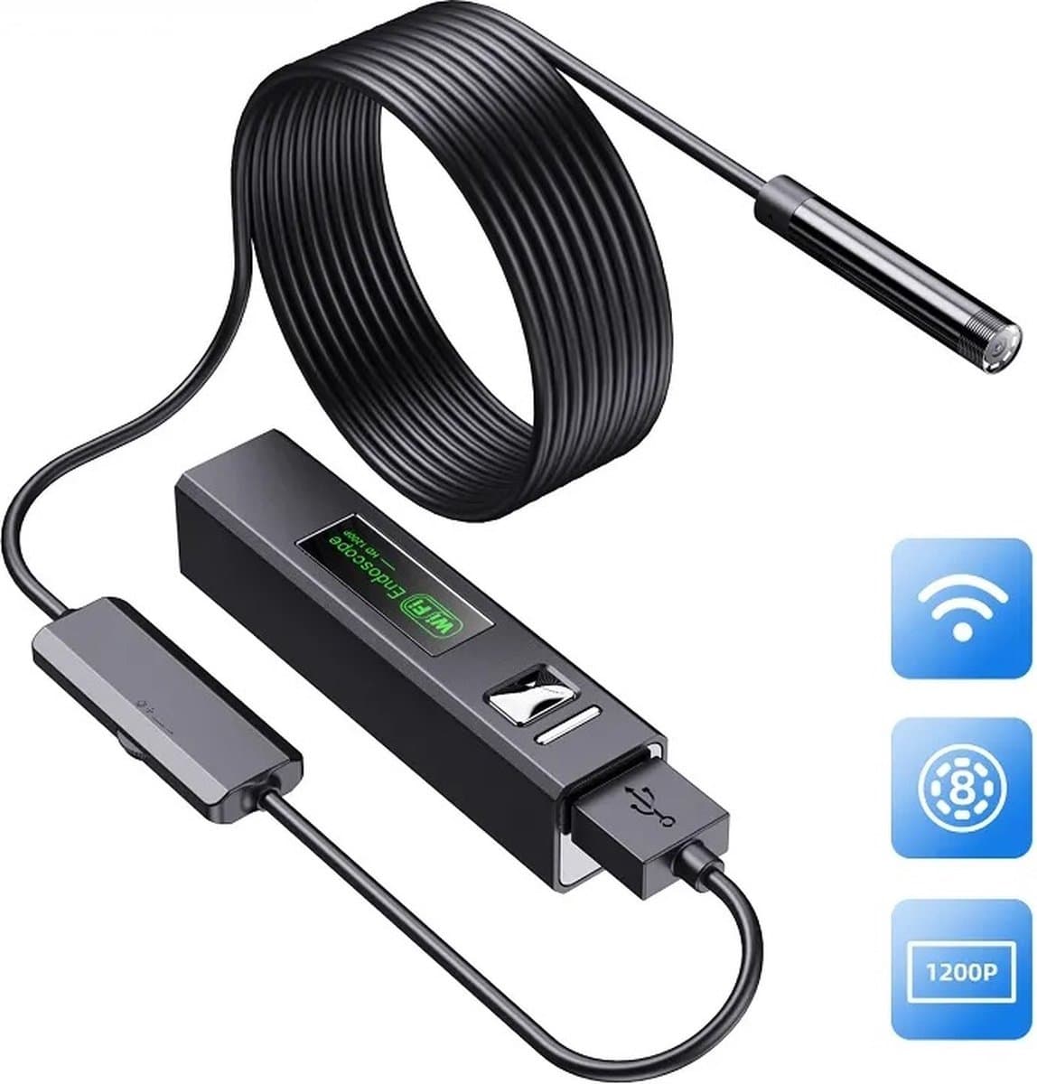 Premium oplaadbare draadloze WiFi-endoscoop 1200P 2.0MP IP67 waterdichte inspectiecamera met 2 meter stijve flexibele kabel voor iPhone en Android telefoon - Afbeelding 1