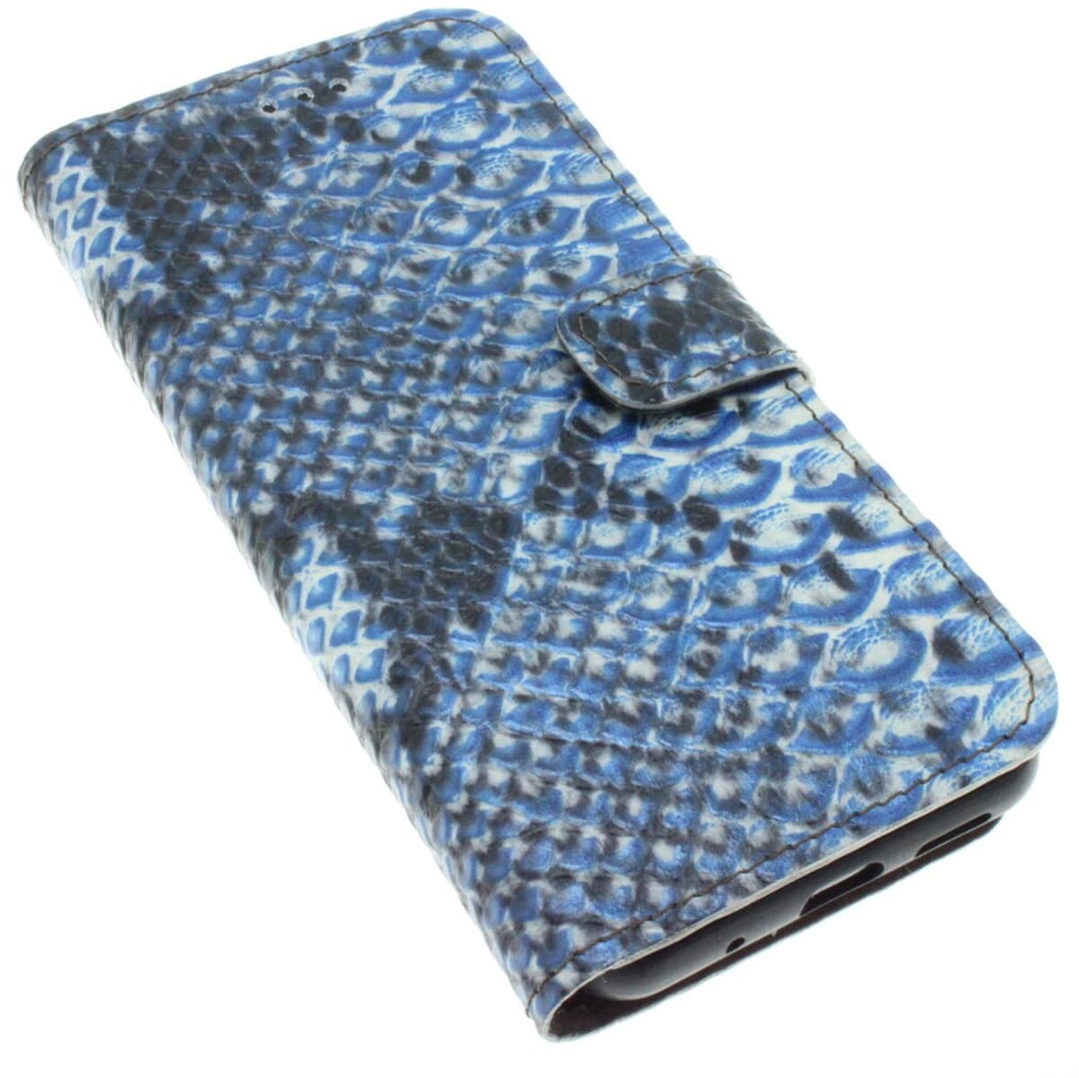 Samsung Galaxy S23 FE blauw-wit-zwarte slangenprint kalfsleer hoesje Nr-66 - Afbeelding 1