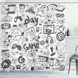 ABAKUHAUS Heren Douchegordijn, Geek/Gamer-thema in Mono...