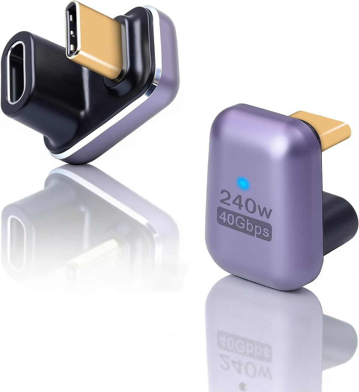 180 Graden USB C Adapter, 240W U-vormige USB C Mannelijk naar Vrouwelijk Adapter 40Gbps ondersteuning 8K@60HZ video voor Steam Deck, Switch, Tablet, Laptop (2 stuks) - Afbeelding 1