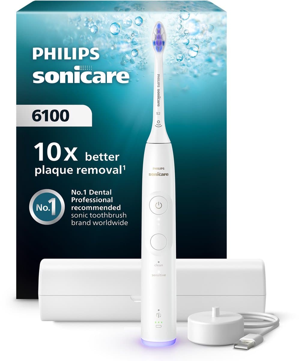 Philips Sonicare 6100 Series – Elektrische Tandenborstel – Wit - Reisetui - Gevoelige tanden - HX7400/06 - Afbeelding 1