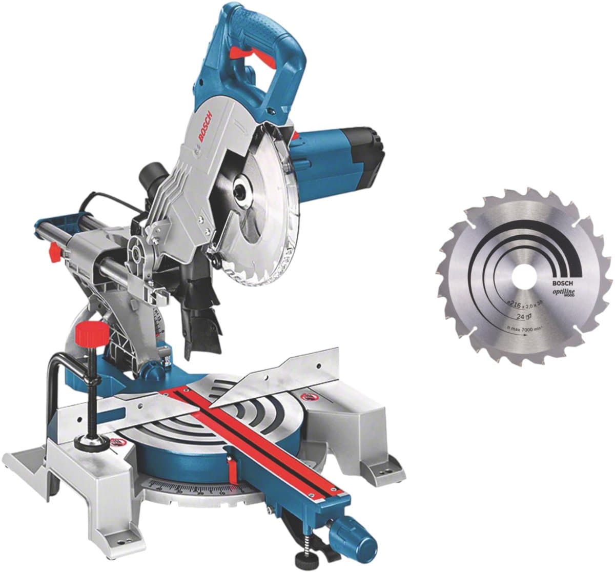 Bosch Professional GCM 80 SJ 1400W - Afkortzaag - Inclusief 2x Cirkelzaagblad Optiline 216x30 - Klem - Afbeelding 1