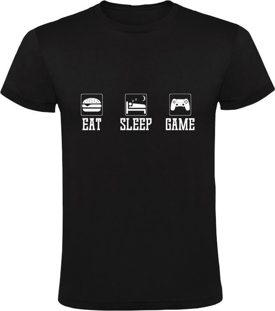 EAT SLEEP GAME - Kinder T-shirt 104 - Zwart - Videogame - Spelcomputer - Hobby - Levensstijl - Grappig - Afbeelding 1