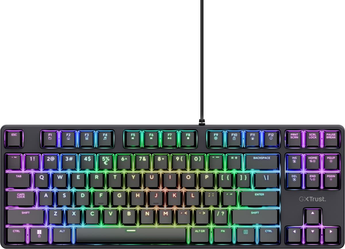 Trust GXT 864 Cada - Gaming Toetsenbord - Mechanisch met Tactiele Huano Brown Switches - TKL - RGB - Bedraad - PC/PS5 - QWERTY US - Zwart - Afbeelding 1