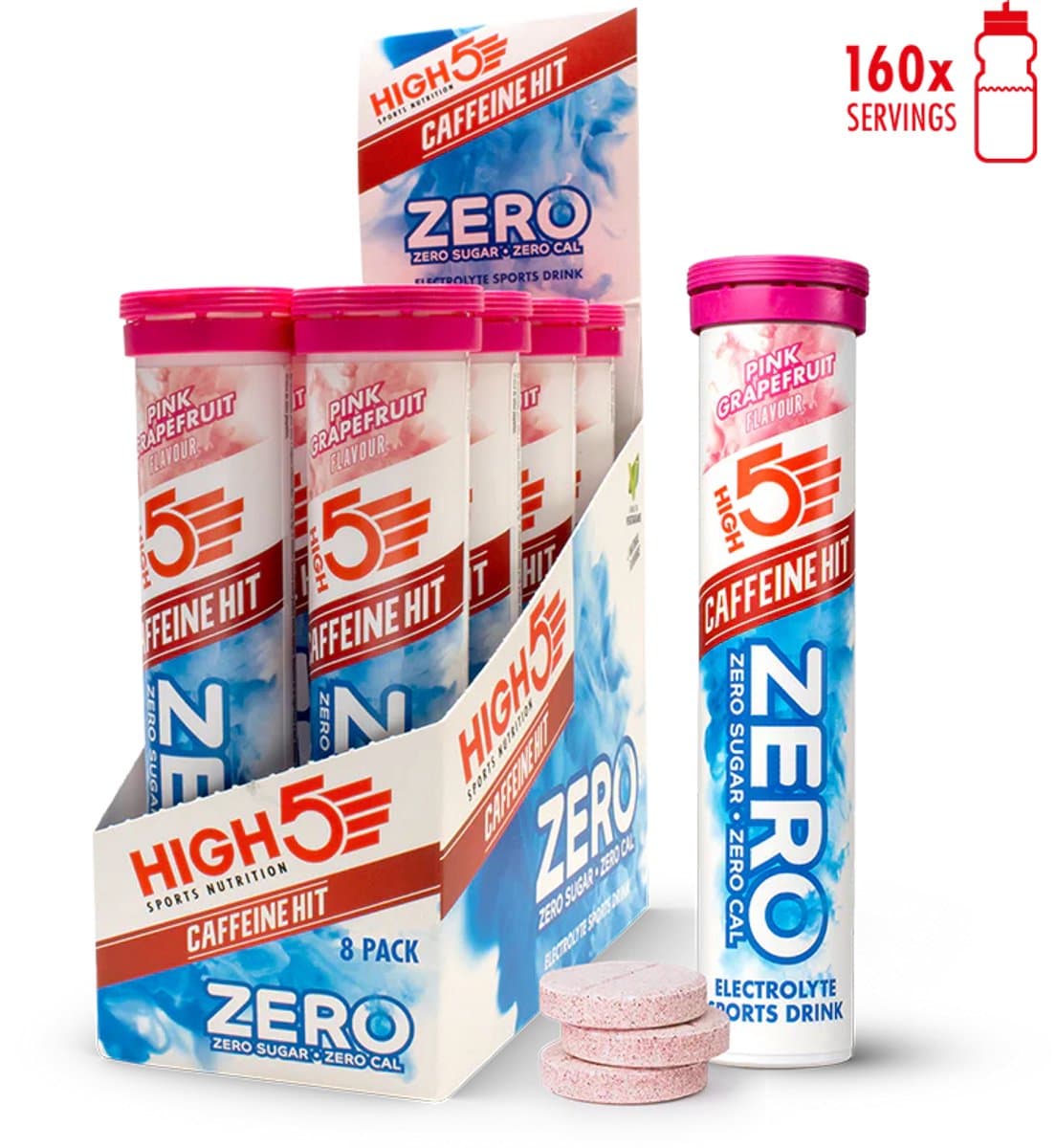 HIGH5 ZERO Roze Grapefruit - 8 x 20 bruistabletten - Suikervrije elektrolytentabletten voor 750 ml per tablet - Met magnesium, kalium, calcium en vitamine C - HIGH5 - Afbeelding 1