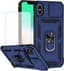 Hoesje voor iPhone XS 5,8 inch, iPhone X hoesje met schermbeschermer van gehard glas en schuif camera-hoes, magnetische ring autohouder standaard beschermhoes voor Apple iPhone XS/X, blauw