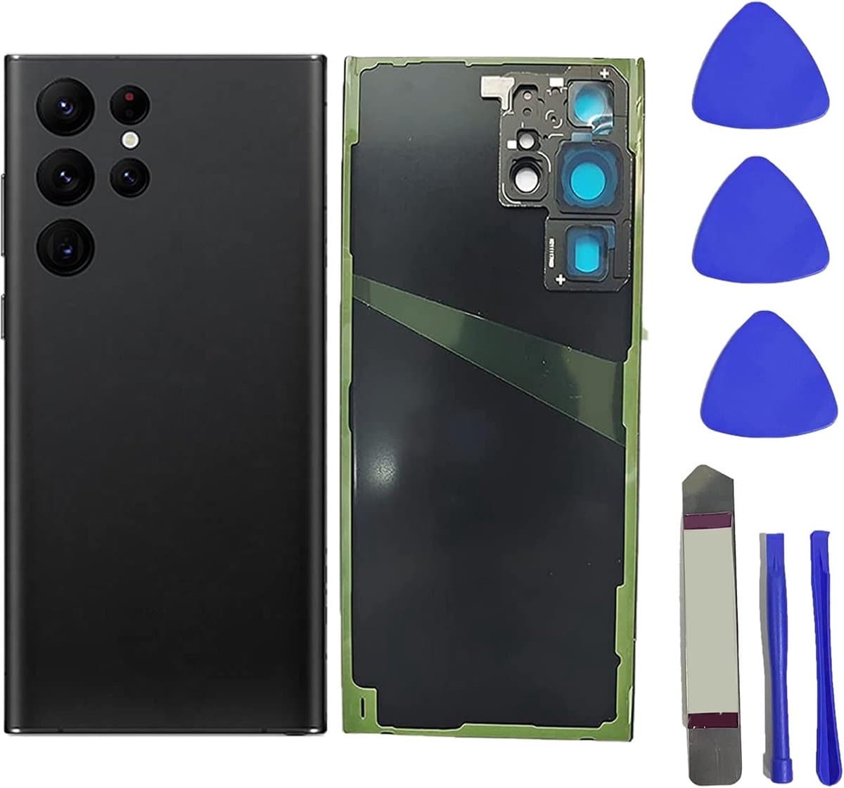 S22 Ultra Achterglas Vervanging voor Samsung Galaxy S22 Ultra Achterkant Glas met Gereedschap Tape en Camera Lens + Gereedschap (Phantom Black) - Afbeelding 1