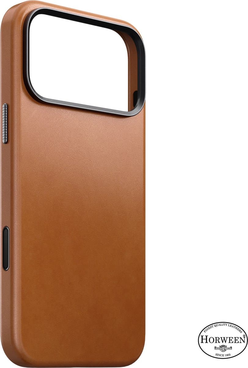 Nomad Traditional Horween Lederen Hoesje – Geschikt voor iPhone 18 Pro Max – Gemaakt van hoogwaardig Horween leder –Aluminium knoppen – MagSafe compatible - Bruin - Afbeelding 1