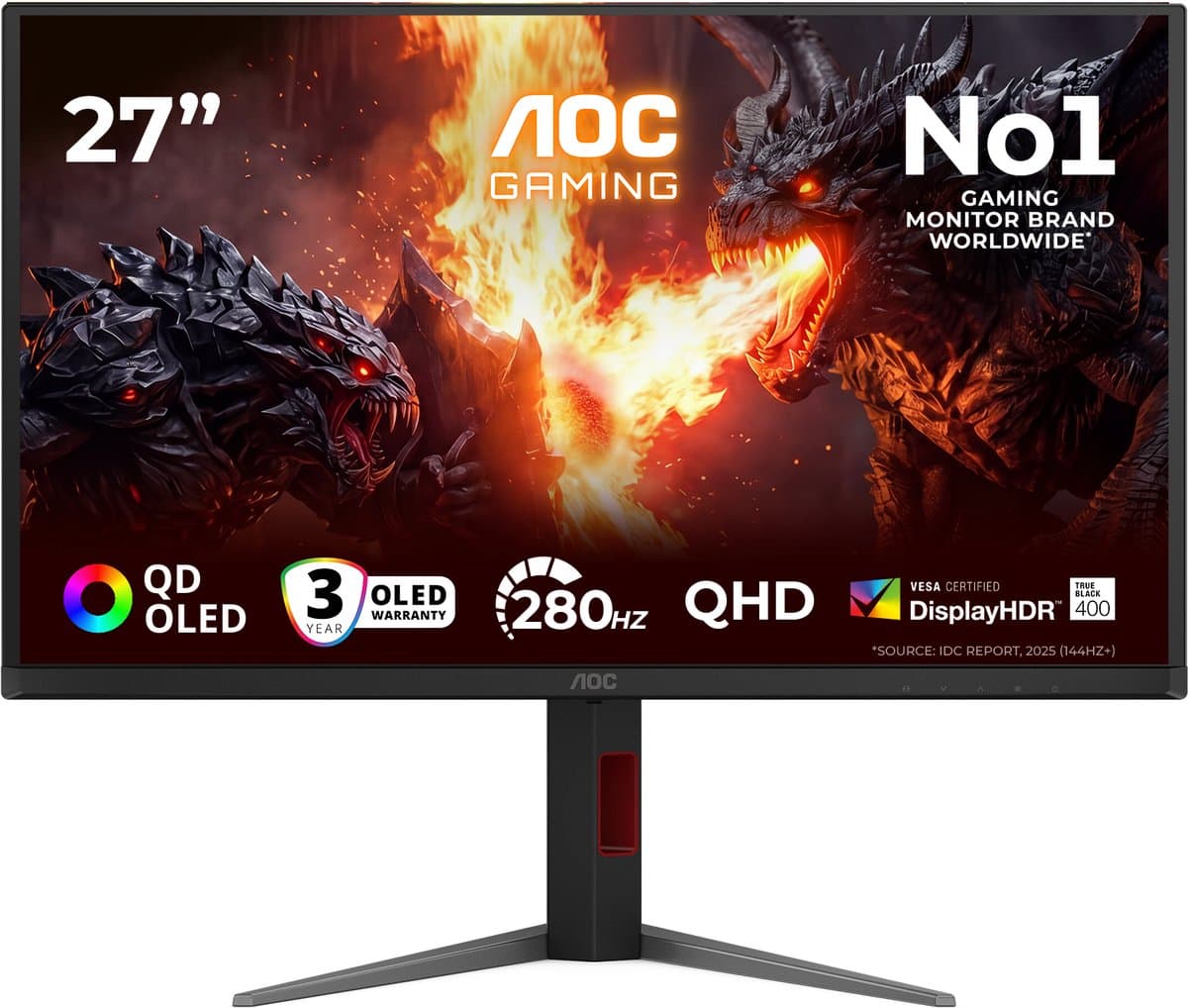 AOC G4 Q27G4ZD - QHD OLED Monitor - HDMI 2.1 - USB-Hub - Verstelbaar - 280hz - 27 inch - Afbeelding 1