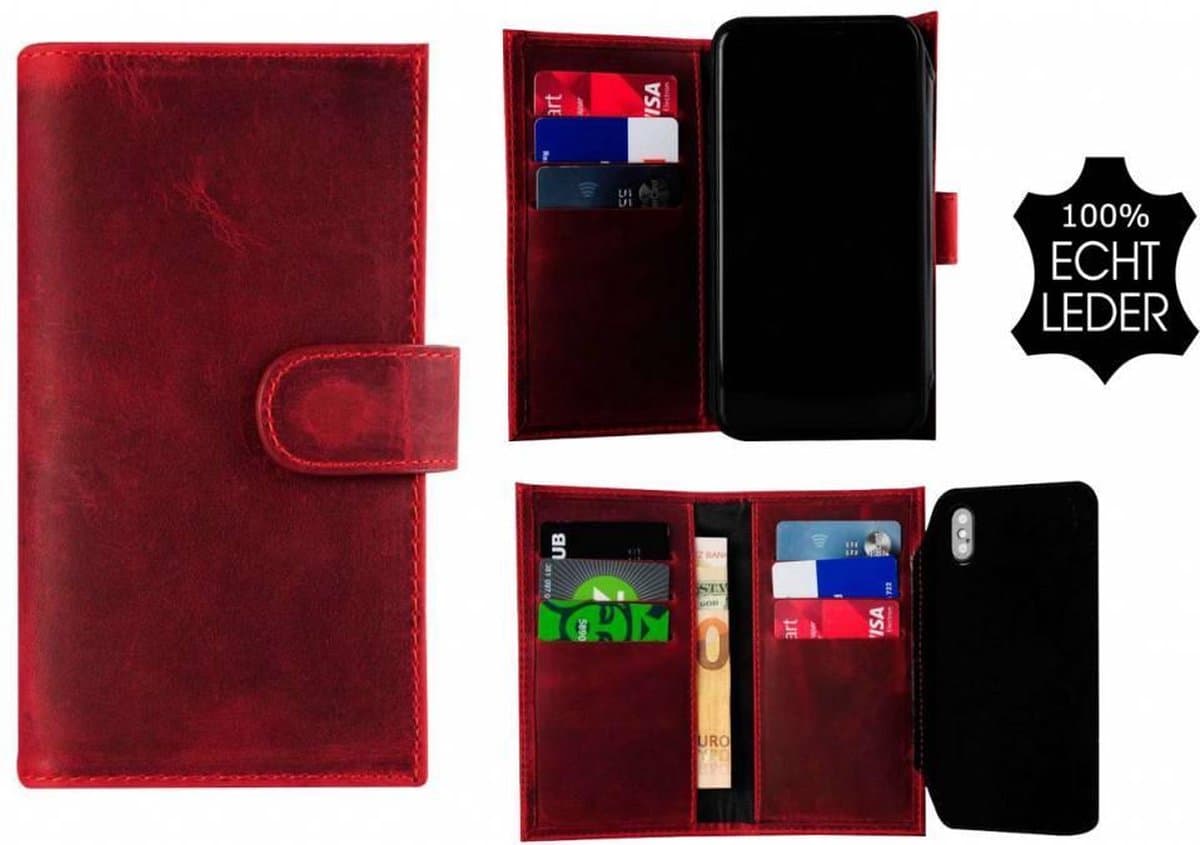 Samsung Galaxy S9 hoesje - Bookcase - Portemonnee Hoes Echt leer Wallet case Antiek Bordeauxrood - Afbeelding 1