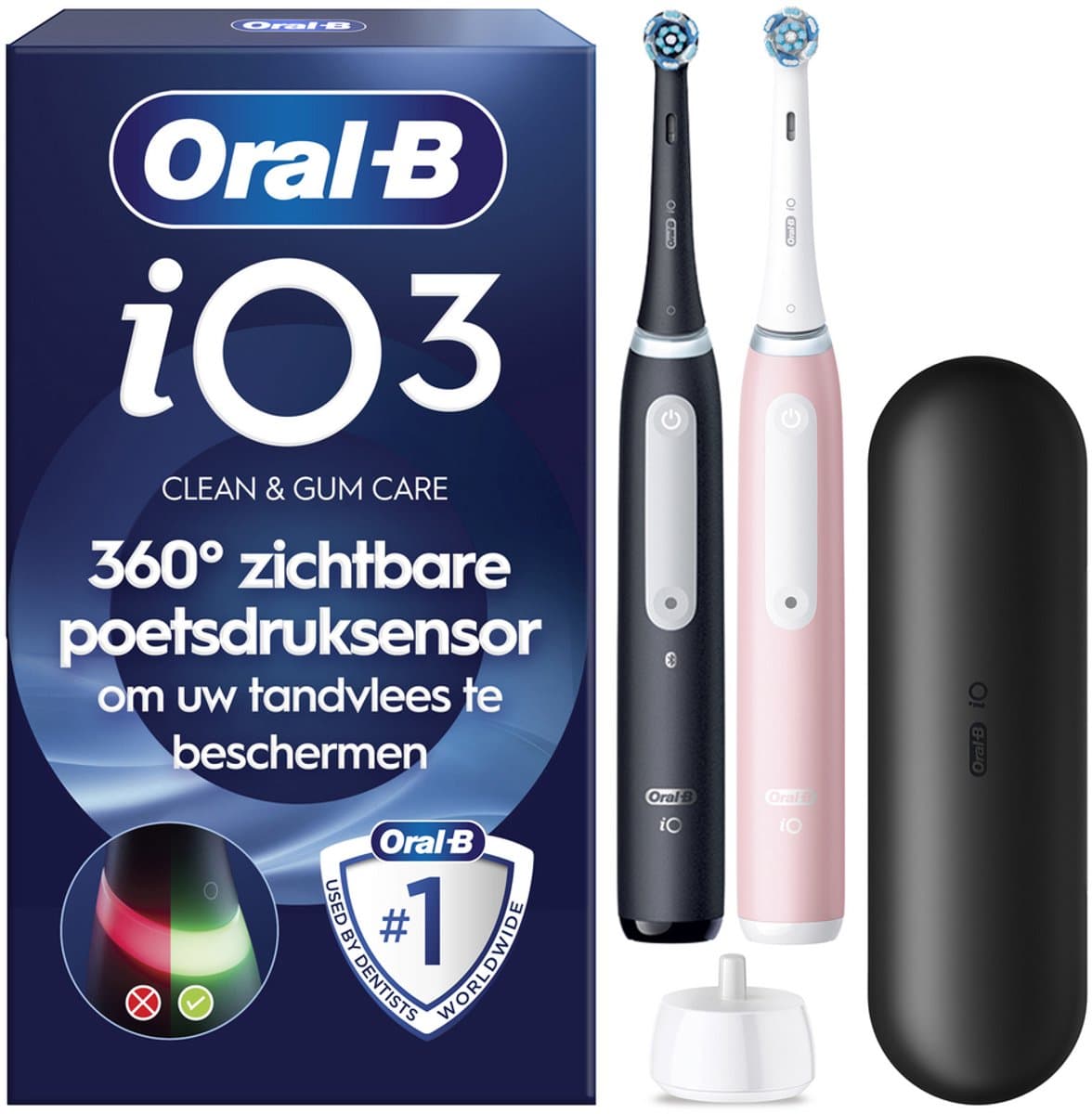 Oral-B iO 3 Elektrische Tandenborstel - Duo Zwart en Roze - inclusief Reisetui - Afbeelding 1