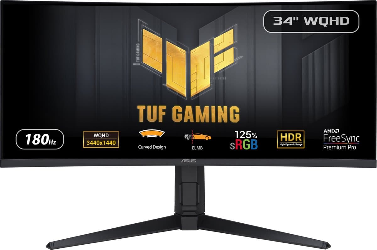 ASUS TUF Gaming VG34VQL3A - WQHD Ultrawide Gaming Monitor - 180hz - USB-hub - 34 Inch - Afbeelding 1