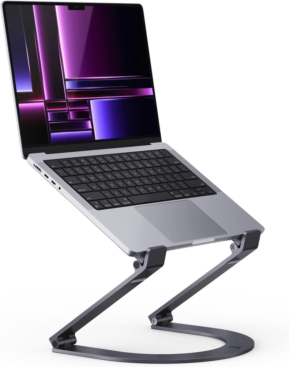Maxonar In Hoogte Verstelbare Opvouwbare Aluminium Laptopstandaard Ergonomisch,GeventileerdeLaptopstandaard Plat Opvouwbaar voor Draagbaarheid,Compatibel met MacBook,Dell 11-15"Grijs