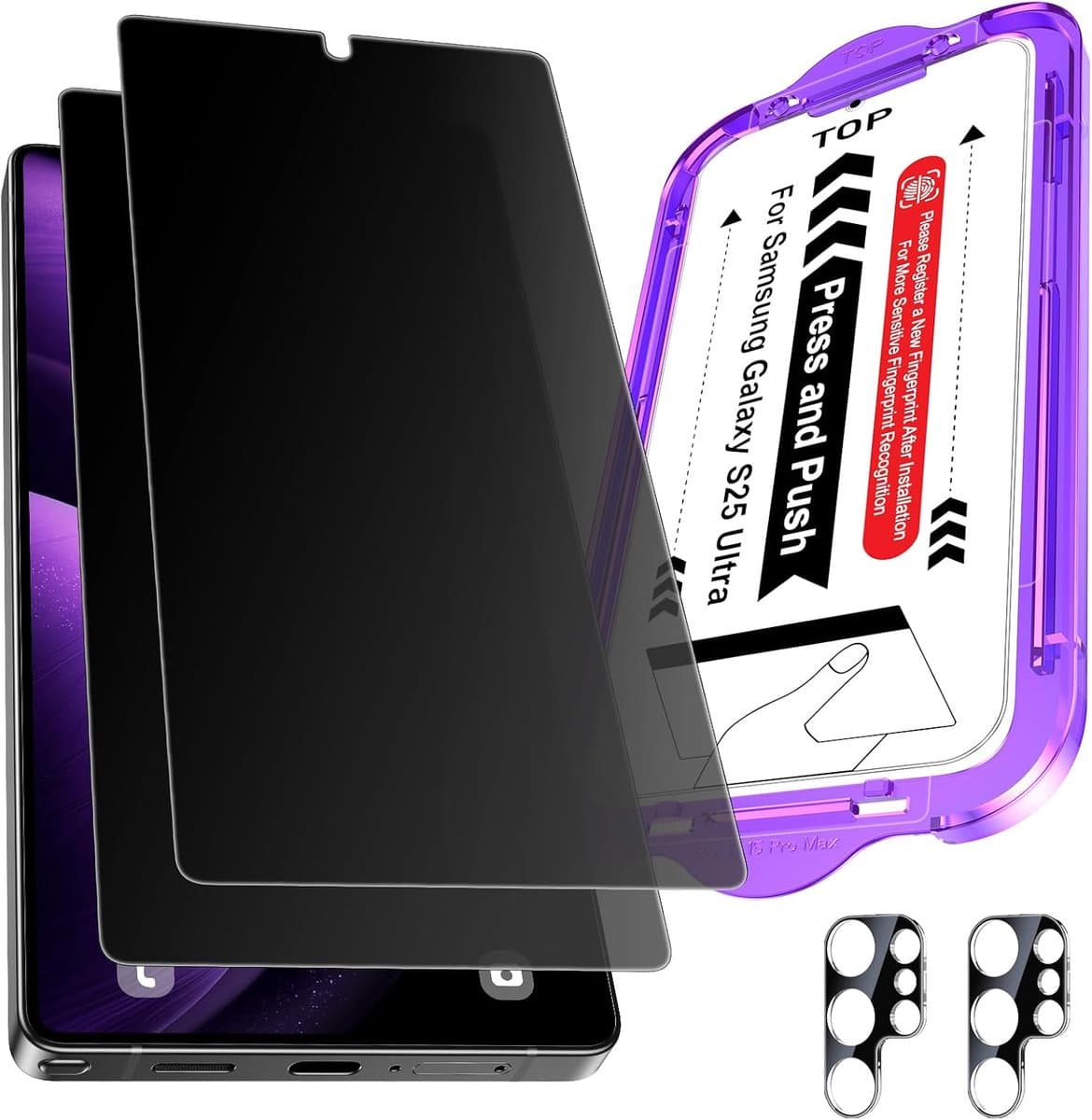 Privacyscherm voor Samsung Galaxy S25 Ultra, 2 x privacybescherming mat + 2 x camerabescherming, 7H PET, 6,8 inch - Afbeelding 1