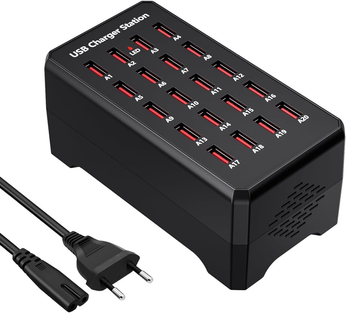 lader multiple, 20 poort desktop USB A hub voeding, 100W usb multi-lader, compatibel met iPhone12/13/14/15/16/Samsung galaxy S22/S23/S24/S25/Google Pixel/Tablets - Afbeelding 1