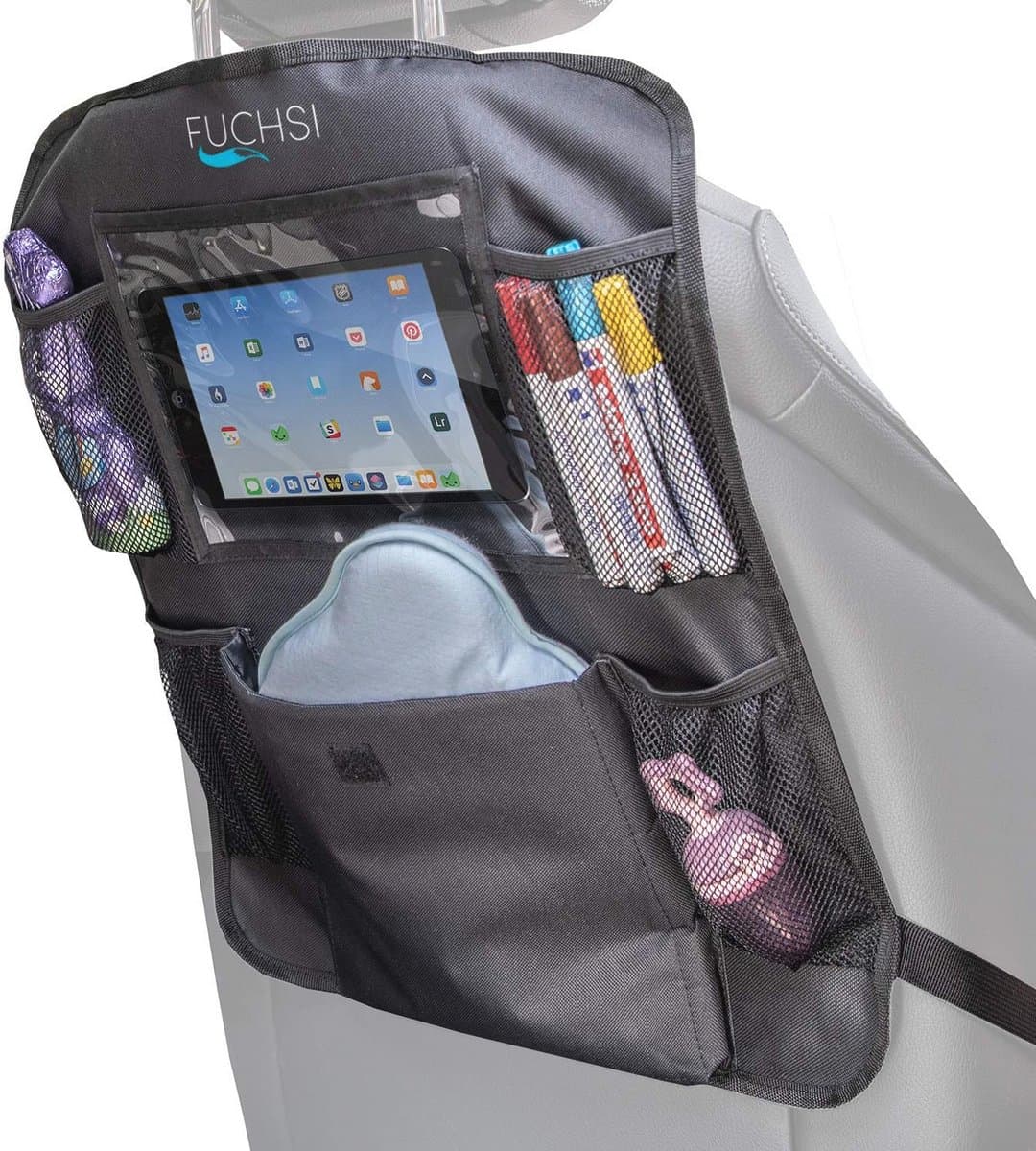 Achterbank Organizer voor Kinderen met iPad/Tabletvak en Rugbescherming - Zwart - Afbeelding 1