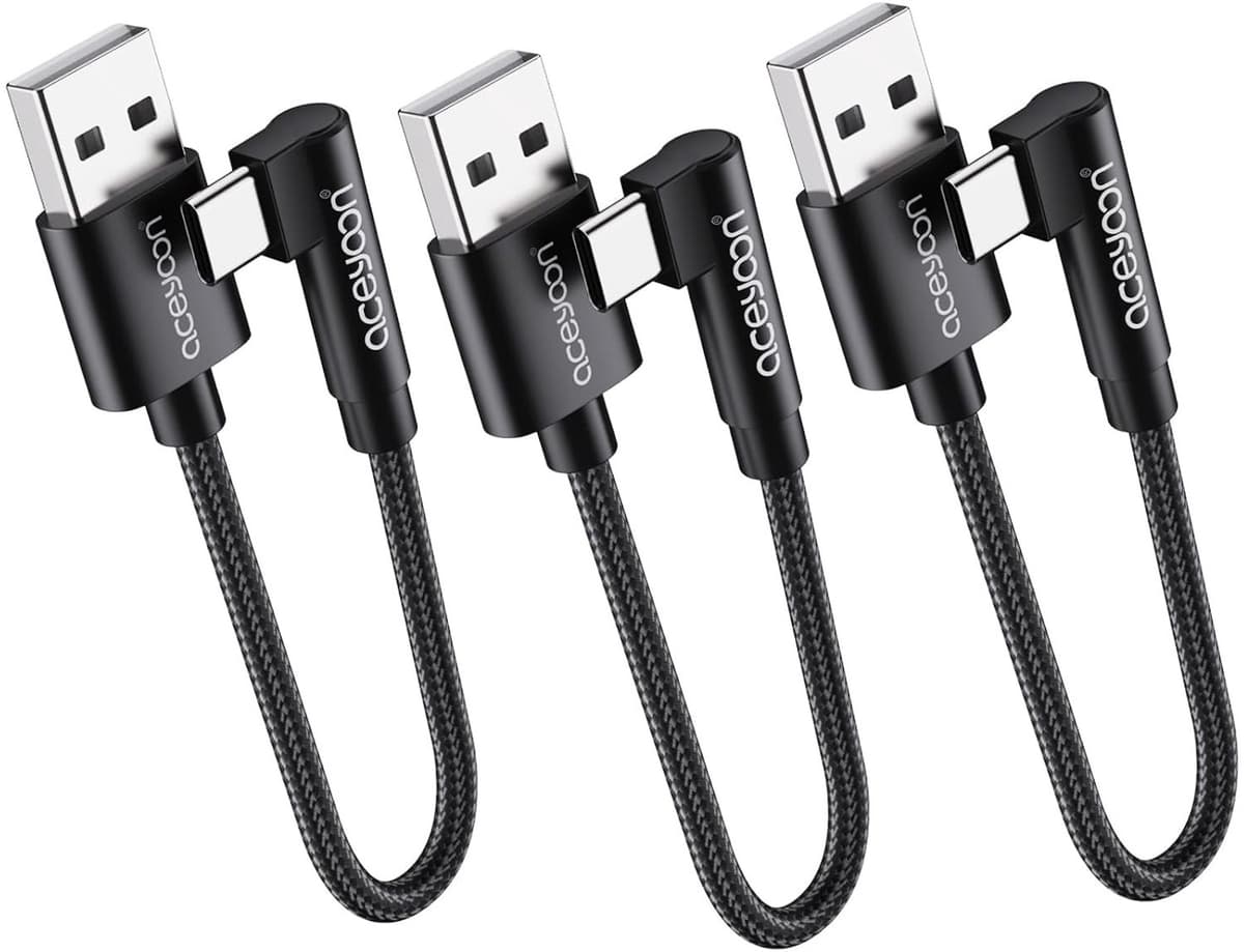 Korte USB Type-C Kabels 90 Graden 10cm - 3 Stuks Snelle Oplader Nylon Kabel voor iPhone 16 15, Samsung Galaxy S24 S23 S22 en Huawei P30 P20 - Afbeelding 1