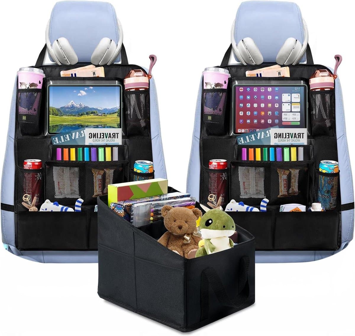 Waterdichte Oxford-doek autostoel-organizer voor kinderen - 3-delige set met iPad-houders - Afbeelding 1