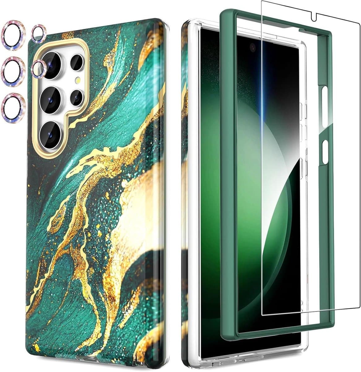 Samsung Galaxy S24 Ultra Hoesje met Camera- en Screen Protector, Schokbestendig TPU, 360° Bescherming, Droomgroen, Krasbestendig, Telefoonaccessoires - Afbeelding 1
