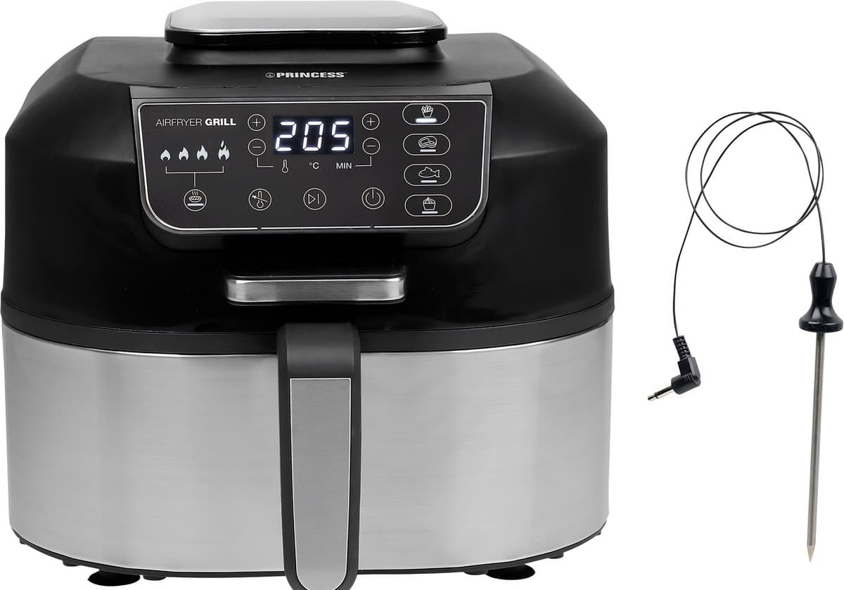Princess Airfryer Grill XXL 182092 - 2 in 1 Grill en Heteluchtfriteuse - Temperatuurmeter - Groot 5.6 liter - 265 graden - 4 voorgeprogrammeerde programma's - RVS/Zwart - Afbeelding 1