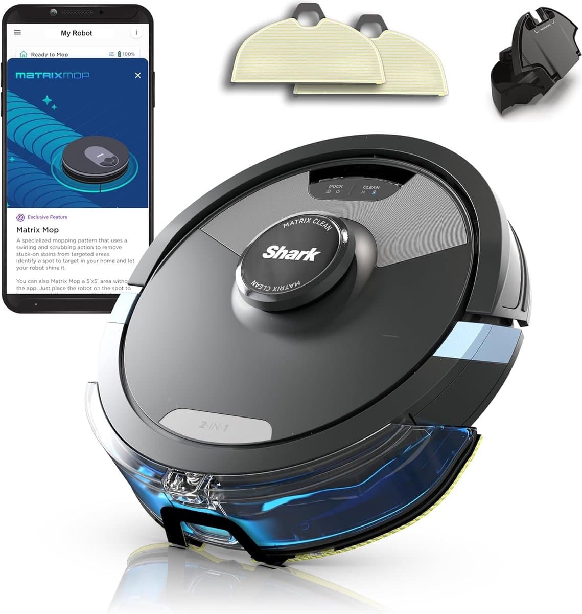 Shark Matrix Plus 2-in-1 Robotstofzuiger met Dweilfunctie - 360° LiDAR Sensor - met Laadstation - Huisdieren - Dweilrobot - 2024 Model - RV2620WDEU