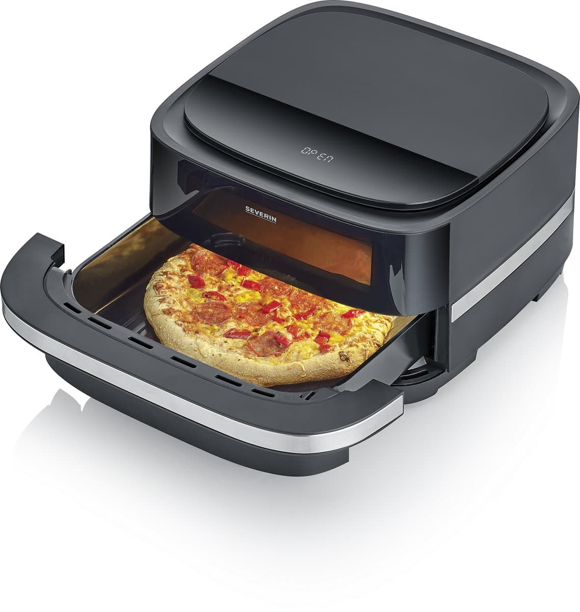 FR 2464 Severin S-Fry Pizza & More - Airfryer - Hetelucht friteuse - Pizzaoven - 4 liter - Brede vorm - Kijkvenster