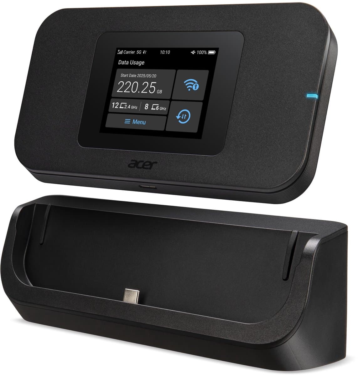 Acer Connect M4D - Portable Mifi Router - Mobiele Hotspot - 5G - WiFi 6 - Dual-band – Tri-SIM – SIM – Virtual SIM – eSIM - inclusief 1 GB - tot 16 apparaten - met dock - ideaal voor onderweg of op de camping - Afbeelding 1