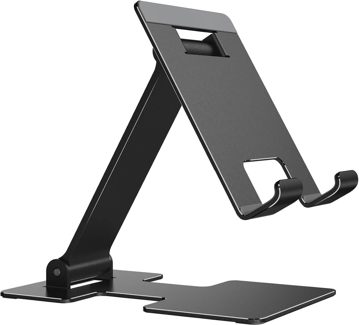 Yootech Tablethouder, opvouwbaar, voor iPhone 16/15/14-serie, tablethouder voor iPad/Galaxy/Google Tablet (8,3-11 inch), voor Galaxy, Xiaomi en andere smartphones, zwart - Afbeelding 1