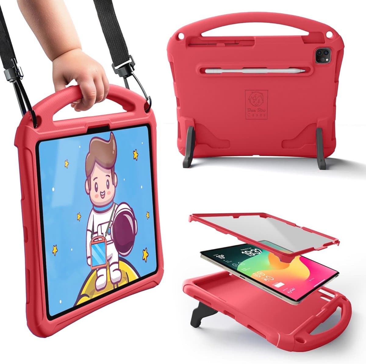 Ruimtepak Kind Case voor iPad Pro 12,9 inch (2018-2022) - Screen Guard, Handvat, Schouderriem, Potloodhouder - Afbeelding 1