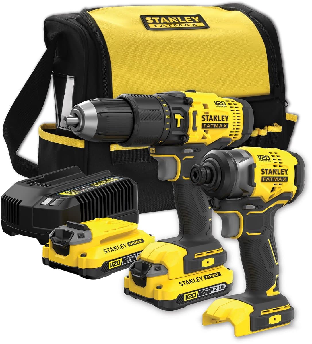 STANLEY FATMAX V20 18V Schroef-/klopboormachine + Slagschroevendraaier in softbag (met 2x 2.0Ah accu en lader) SFMCK465D2S-QW