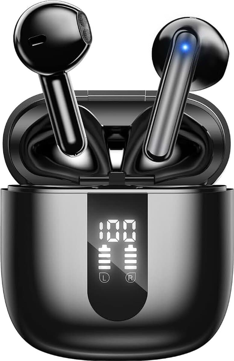 Hoofdtelefoon, Bluetooth 5.4 in-ear stereo met 4 microfoons ENC, 60 uur draadloze hoofdtelefoon ruisonderdrukking, IP5 hoofdtelefoon voor iPhone en Android, oordopjes (obsidiaan) - Afbeelding 1