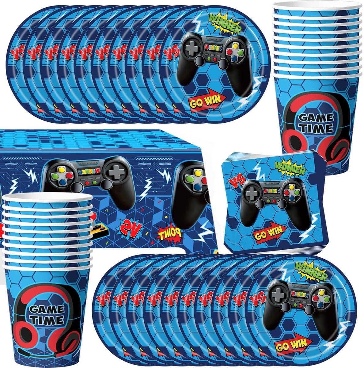 Omgoods - Serviesset voor Verjaardagsfeestje - 61-delig Videogame Thema - Afbeelding 1
