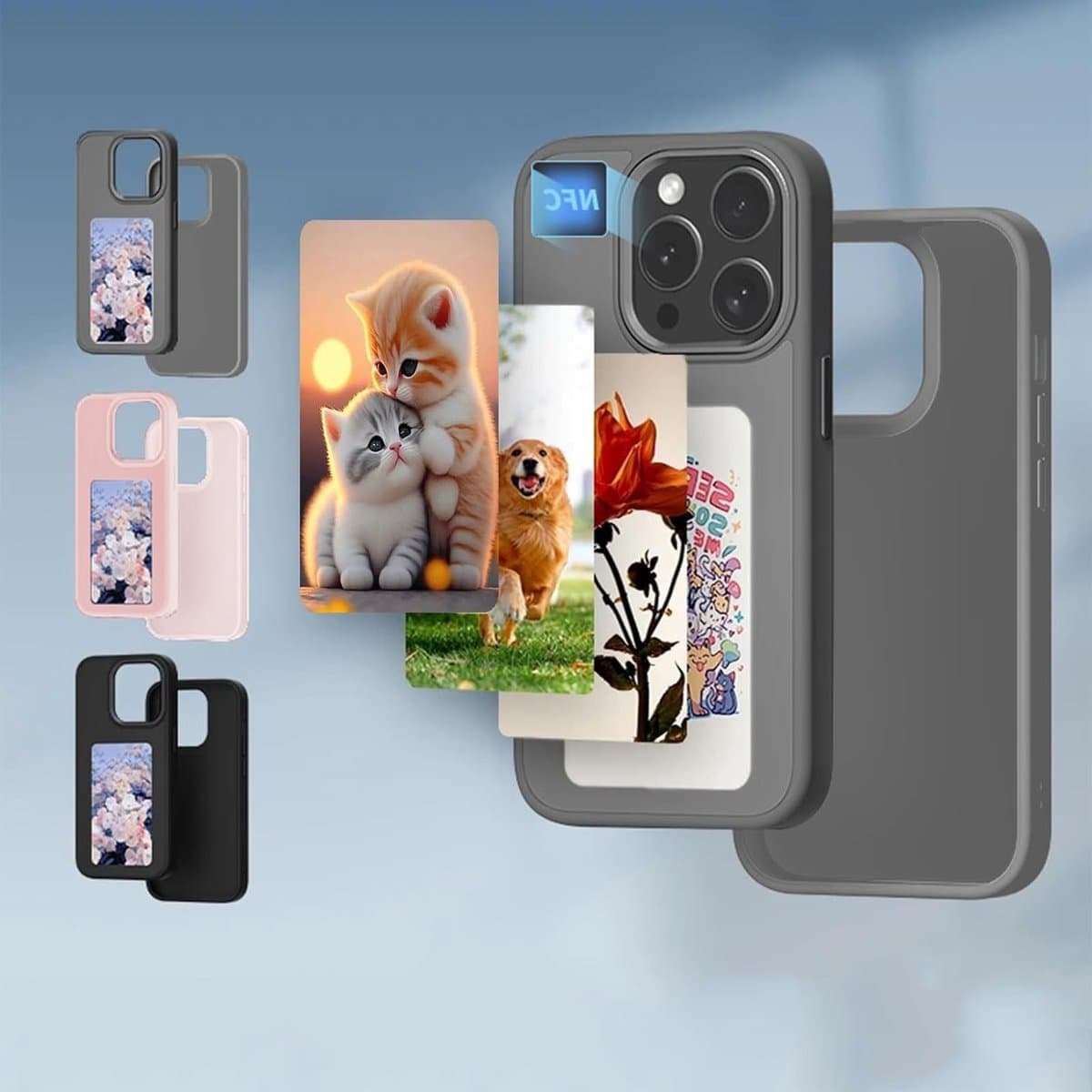 Smartphone Hoes met E-Ink Scherm in 4 Kleuren voor iPhone 15 Pro Max - NFC Overdracht, DIY Foto en Tekst Weergave - Afbeelding 1