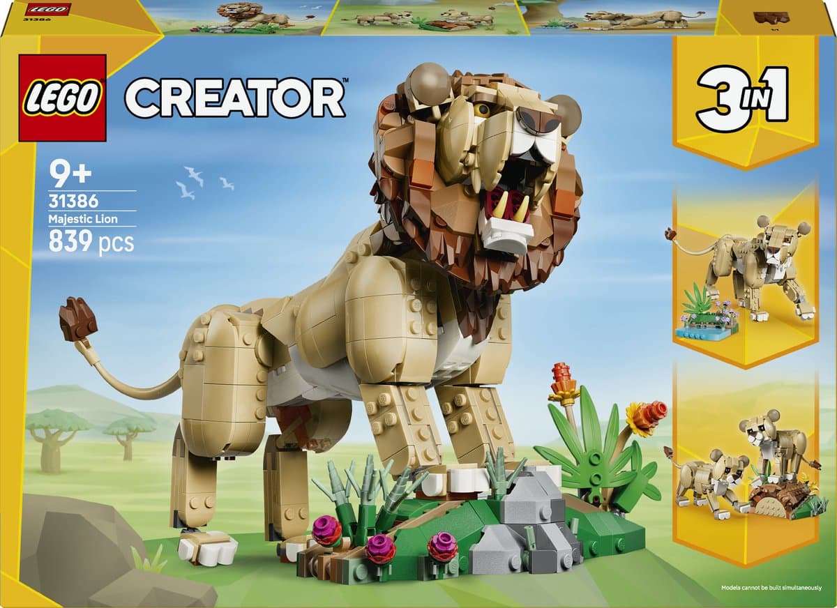 LEGO Creator 3in1 Wilde Dieren: Majestueuze Leeuw Speelgoed voor Kinderen met Dieren Figuren 31386 - Afbeelding 1