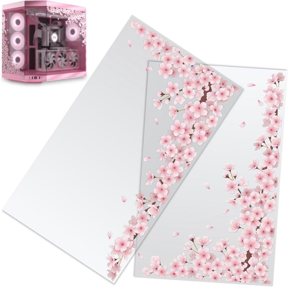 Pc Behuizing Skin - Glas Sticker - Setup Personaliseren - Lijmvrije Nano-zuig - Specifiek Model - Roze Kersenbloesem - Afbeelding 1
