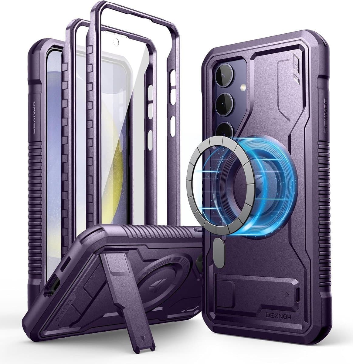 Samsung Galaxy S24 Plus Hoes met Kickstand, 2 Voorste Frames en Schermbeschermer, Magnetisch Compatibel in Violett - Bescherming en Functionaliteit voor Jouw Smartphone - Afbeelding 1